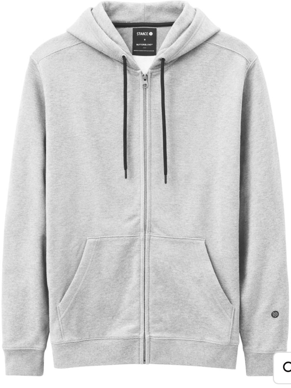 Stance Men's Light Gray Full-Zip Hoodie with Black Drawstrings
